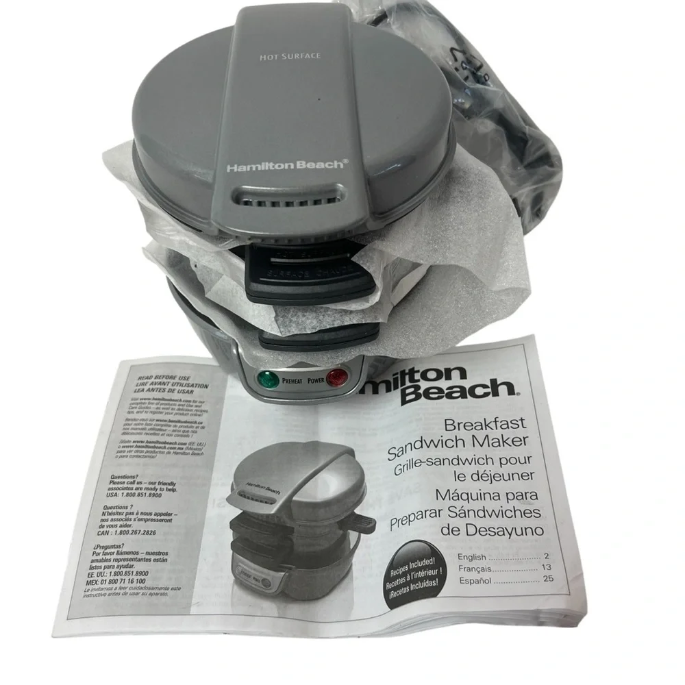 Hamilton Beach Breakfast Sandwich Maker Model 25475A New